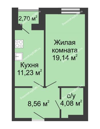 1 комнатная квартира 45,34 м² - ЖК Вдохновение