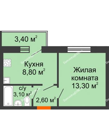 1 комнатная квартира 28,8 м² - ЖК Ленина, 187