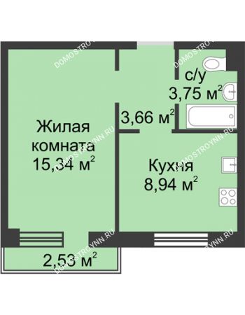 1 комнатная квартира 32,31 м² в ЖК Тридесятое (Экопарк Березовка), дом № 19