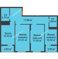 3 комнатная квартира 93,04 м² в ЖК Сокол, дом 4 очередь секция 5-6-7 - планировка