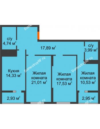 3 комнатная квартира 93,04 м² в ЖК Сокол, дом 4 очередь секция 5-6-7