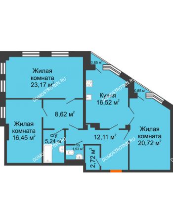 3 комнатная квартира 107,99 м² в ЖК Дом на Провиантской, дом № 12