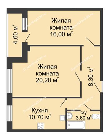 2 комнатная квартира 61,2 м² - ЖК Дом на Береговой