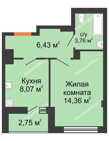 1 комнатная квартира 34,6 м² - ЖК Дом на 14-й Линии