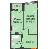 1 комнатная квартира 39,37 м² в ЖК Рубин, дом Литер 3 - планировка