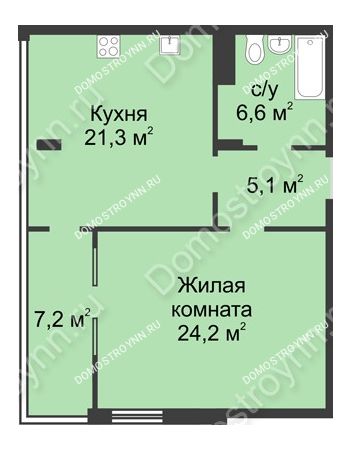 1 комнатная квартира 64,4 м² в ЖК Славянский квартал, дом № 5а, 7