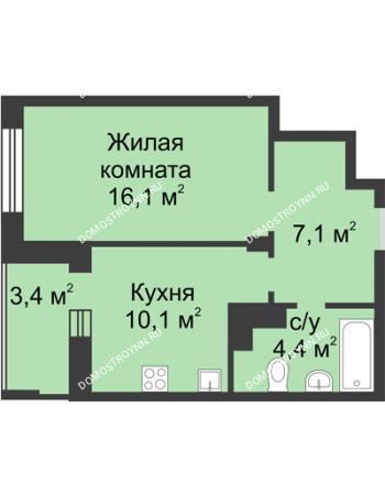 1 комнатная квартира 39,4 м² в ЖК Аквамарин, дом № 6