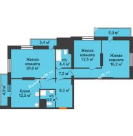 3 комнатная квартира 98,3 м², ЖК Космолет - планировка