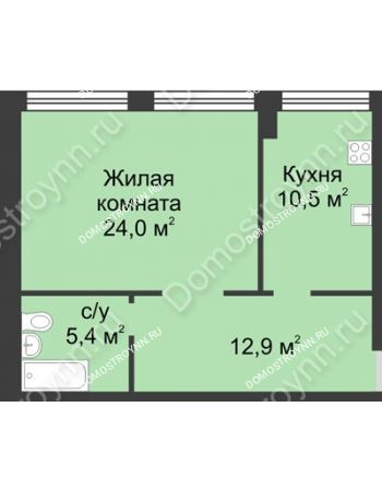 1 комнатная квартира 52,6 м² в ЖК Славянский квартал, дом № 188