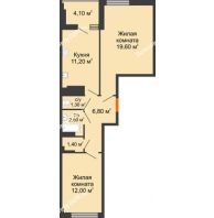 2 комнатная квартира 57,6 м² в ЖК Грин Парк, дом Литер 1 - планировка