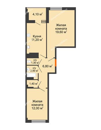 2 комнатная квартира 57,6 м² в ЖК Грин Парк, дом Литер 1