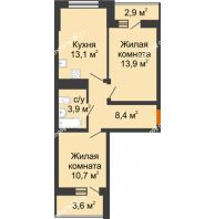 2 комнатная квартира 50 м² в ЖК Грани, дом Литер 4 - планировка