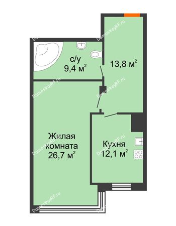 1 комнатная квартира 62 м² - КД Green Вита (Грин Вита)