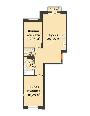 2 комнатная квартира 72,57 м² - ЖК Шаляпин