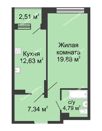 1 комнатная квартира 47,23 м² - ЖК Гвардейский-2