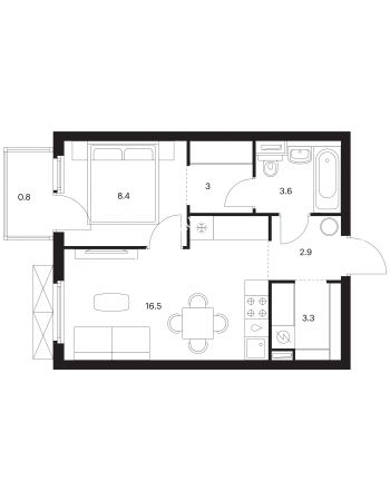 1 комнатная квартира 38,5 м² в ЖК Савин парк, дом корпус 5