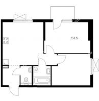 2 комнатная квартира 51,5 м² в ЖК Савин парк, дом корпус 4 - планировка
