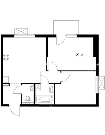 2 комнатная квартира 51,5 м² в ЖК Савин парк, дом корпус 4