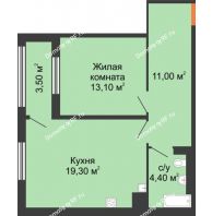 1 комнатная квартира 51,3 м² в ЖК Ожогино, дом ГП-6 - планировка