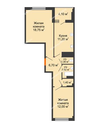 2 комнатная квартира 55,7 м² в ЖК Грин Парк, дом Литер 2