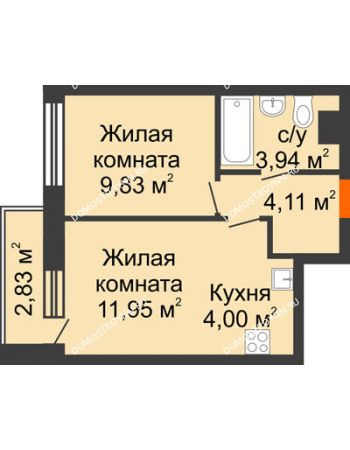 2 комнатная квартира 35,24 м² - ЖК Каскад на Путейской