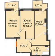 2 комнатная квартира 58,35 м² в ЖК Сердце Ростова 2, дом Литер 1 - планировка