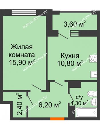 1 комнатная квартира 41,4 м² - ЖД по ул. Радио