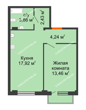 1 комнатная квартира 42,43 м² в ЖК Лайм, дом № 1
