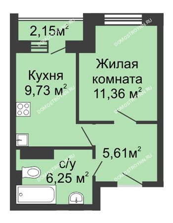 1 комнатная квартира 20 м² в ЖК Зеленый берег, дом № 13 корпус 1