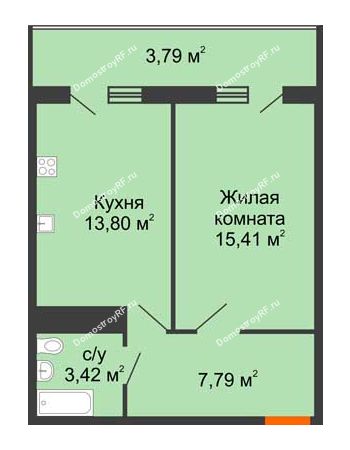 1 комнатная квартира 44,21 м² в ЖК Фамилия, дом Литер 1