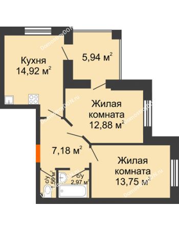 2 комнатная квартира 59,2 м² - ЖК Маршал