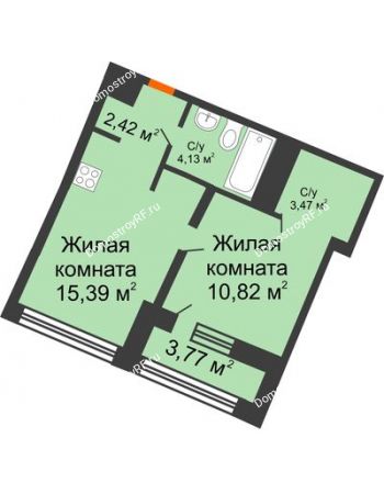 1 комнатная квартира 38,21 м² в ЖК Речной порт, дом № 1