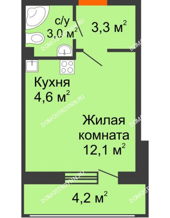Студия 25,3 м² в ЖК Новая Кузнечиха, дом № 29
