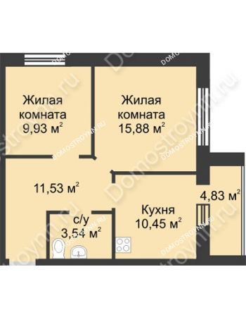 2 комнатная квартира 53,64 м² в ЖК АВИА, дом № 85