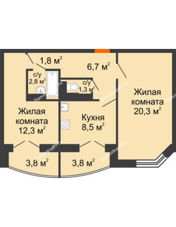 2 комнатная квартира 58,2 м² - ЖД По ул. Б.Хмельницкого, 25