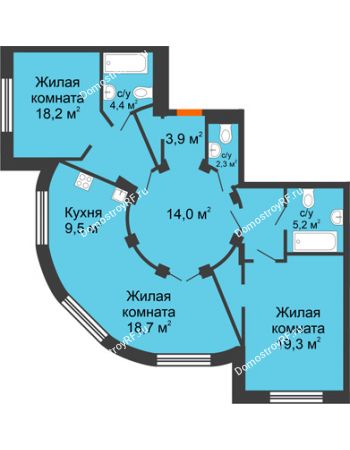 3 комнатная квартира 107,4 м² в Архитектурный Ансамбль Вознесенский, дом Собенникова