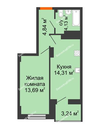 1 комнатная квартира 38,59 м² в ЖК Аврора, дом № 3