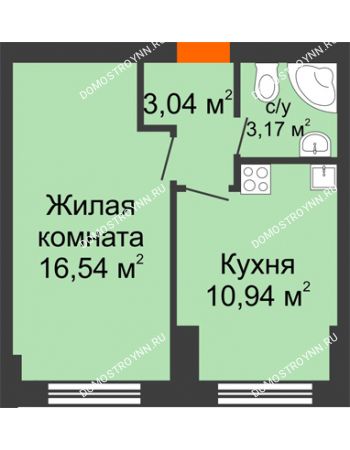 1 комнатная квартира 33,9 м² - ЖК Янтарный