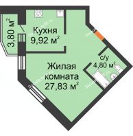 1 комнатная квартира 46,35 м², ЖК На Владимирской - планировка