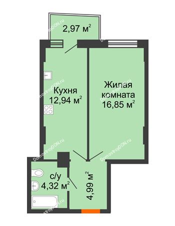 1 комнатная квартира 39,64 м² в ЖК Город у реки, дом Литер 8