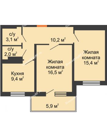 2 комнатная квартира 58,4 м² - ЖД На Комсомольском