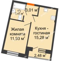 1 комнатная квартира 34,56 м² в ЖК Ватсон, дом № 7 - планировка
