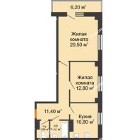 2 комнатная квартира 62,46 м² в ЖК Сокол на Оганова, дом Литер 1 - планировка
