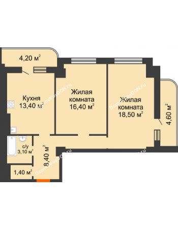 2 комнатная квартира 70 м² в ЖК Парк Островского 2, дом № 2