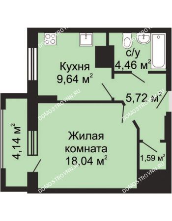 1 комнатная квартира 41,52 м² - ЖК Гелиос