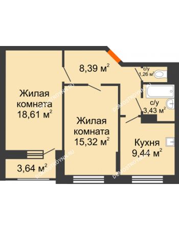 2 комнатная квартира 58,27 м² - ЖД по ул. Сухопутная
