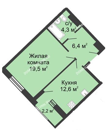 1 комнатная квартира 43,9 м² - ЖК Дом на Свободе