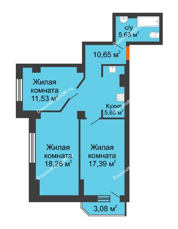 3 комнатная квартира 72,21 м² - ЖК Штахановского
