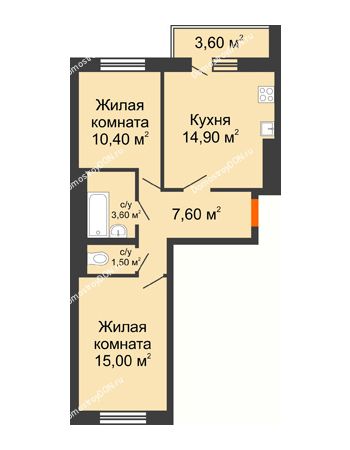 2 комнатная квартира 54,1 м² в ЖК 5 Элемент (Пятый Элемент), дом Корпус 5-4
