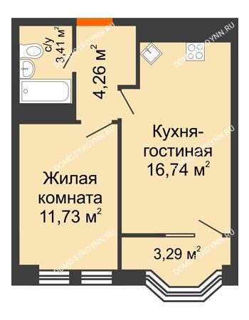 2 комнатная квартира 38,13 м² в ЖК Каскад на Менделеева, дом № 1